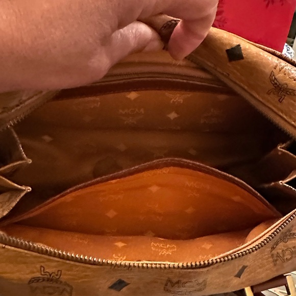 MCM Tan Monogram Satchel with Gold Accents - Picture 10 of 14